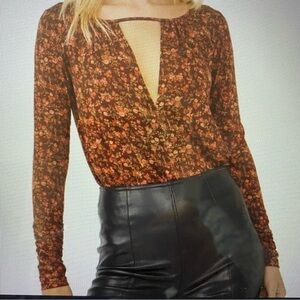 Free People Intimately Free Boho Kaya Printed Bodysuit Chocolate XS NWT